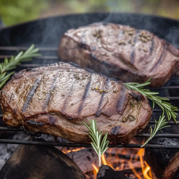 Wildschwein-Steaks und Wildschwein-Medaillons grillen, Steak auf Grill