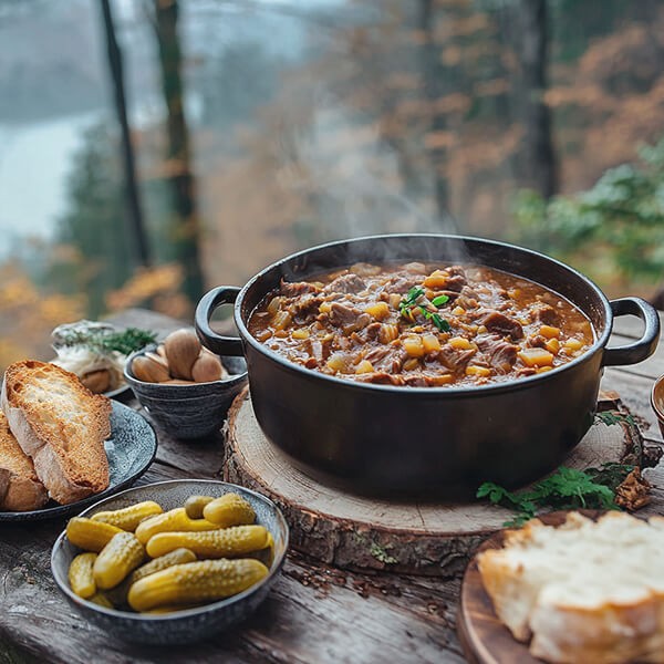 Wildschweingulasch mit Pilzen